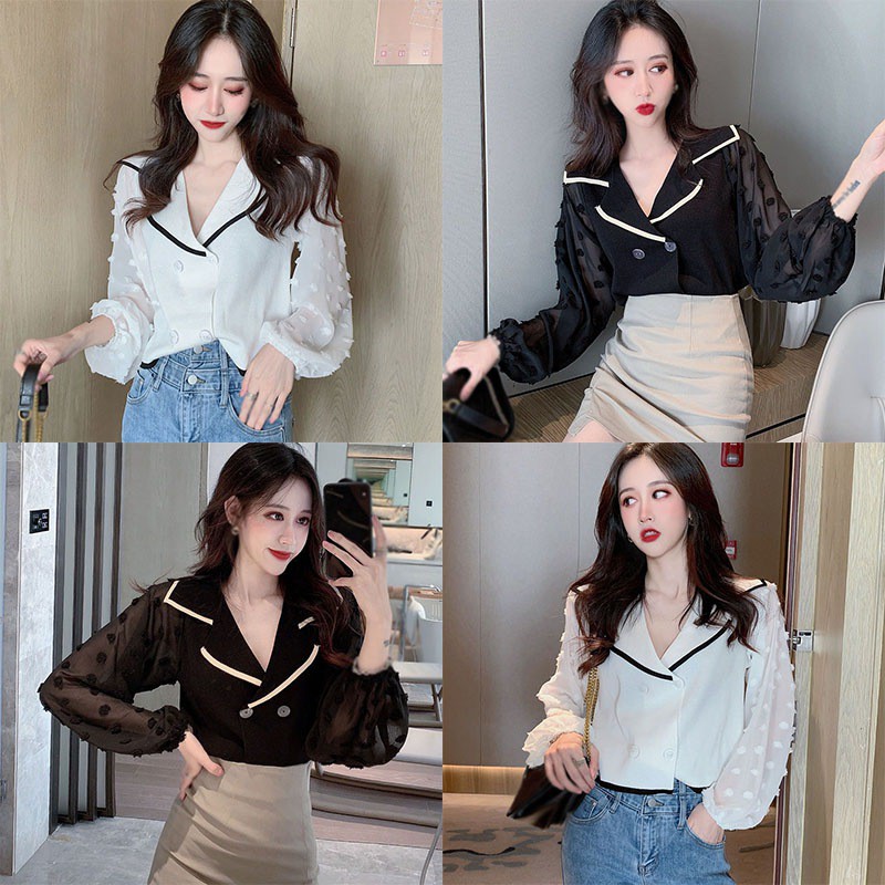 Áo Kiểu Dệt Kim Tay Ngắn Thiết Kế Thanh Lịch Cho Nữ