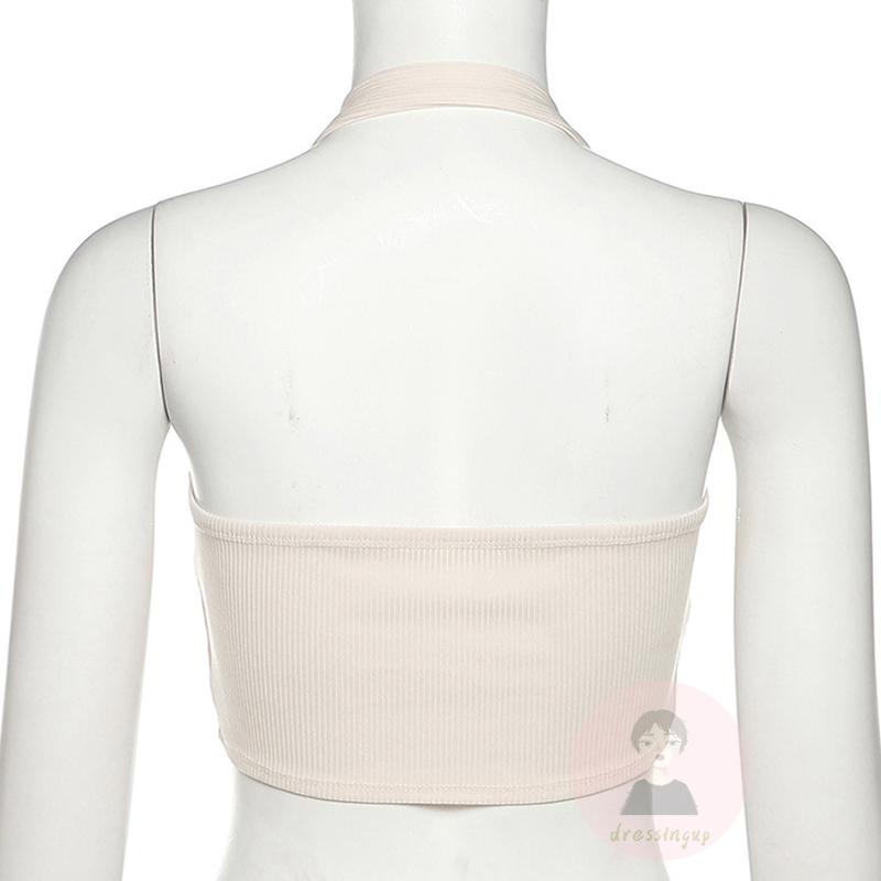 Áo Tank Top Không Tay Hở Lưng Màu Trơn Thắt Nơ Dành Cho Nữ