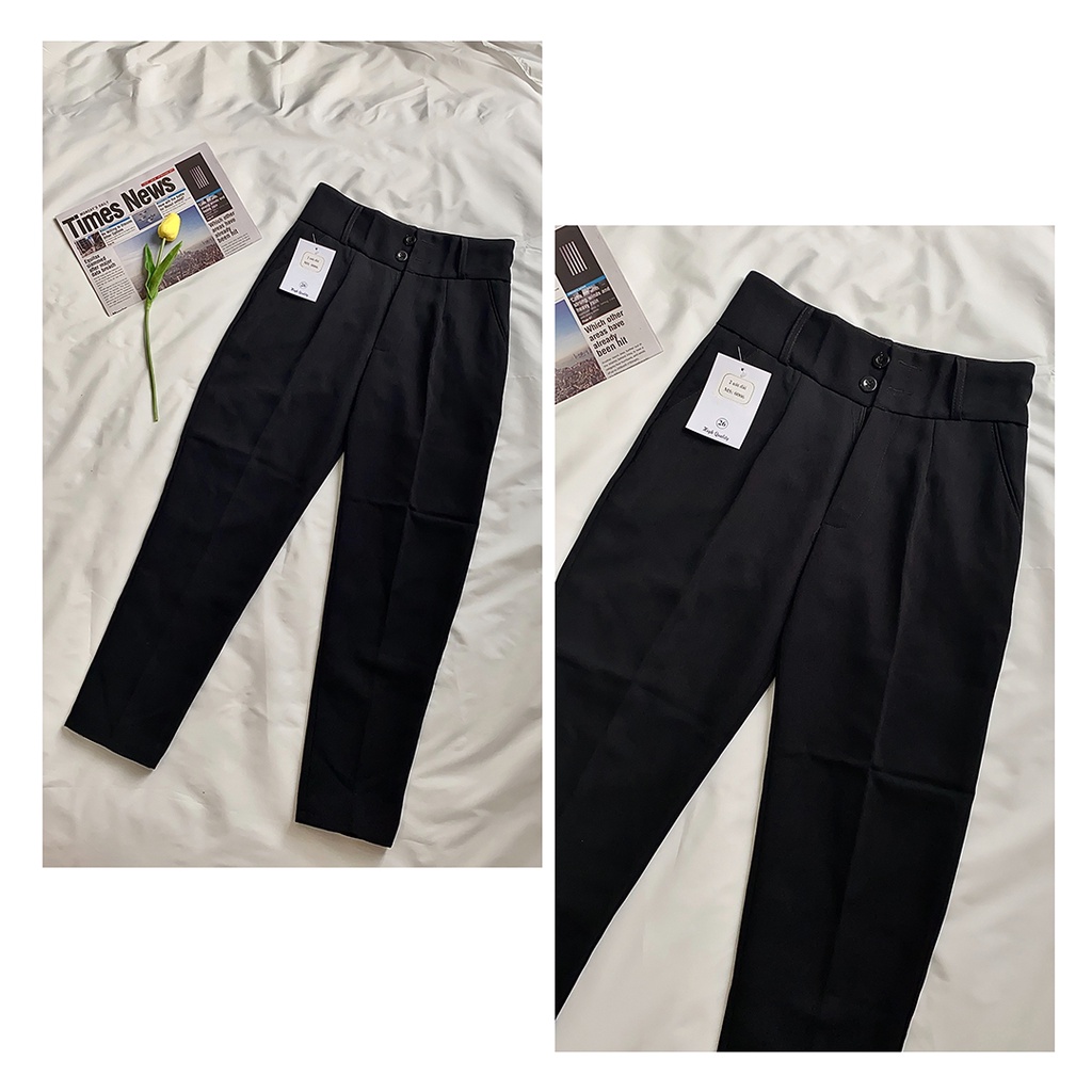 Quần tây nữ lưng cao 2 nút công sở baggy đi học ống suông dài đẹp M Fashion QD02
