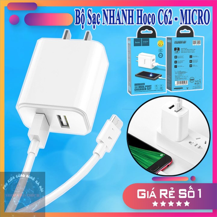 [FREESHIP] BỘ CÁP SẠC SIÊU NHANH - Củ Sạc Nhanh 2 Cổng Hoco C62 Và Cáp Micro USB - PHỤ KIỆN CÔNG NGHỆ HÀ NỘI