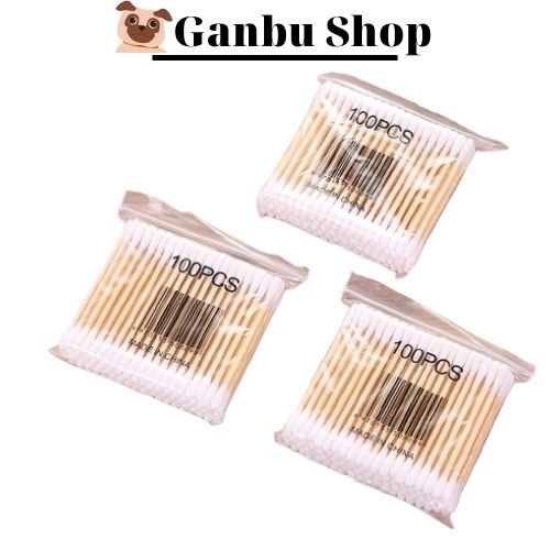 Tăm Bông Lấy Ráy Tai Gói 100 Que Thân Gỗ Thân Thiện Với Môi Trường