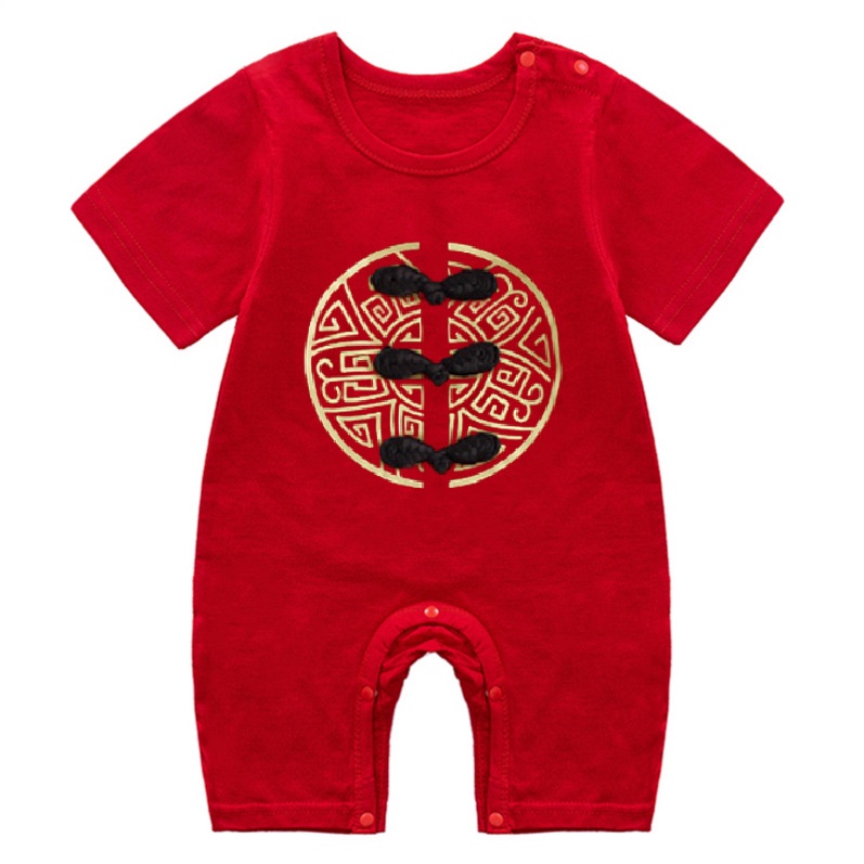 Áo liền quần SANTIKUN 100% cotton tay ngắn thời trang năm mới xinh xắn dành cho trẻ em