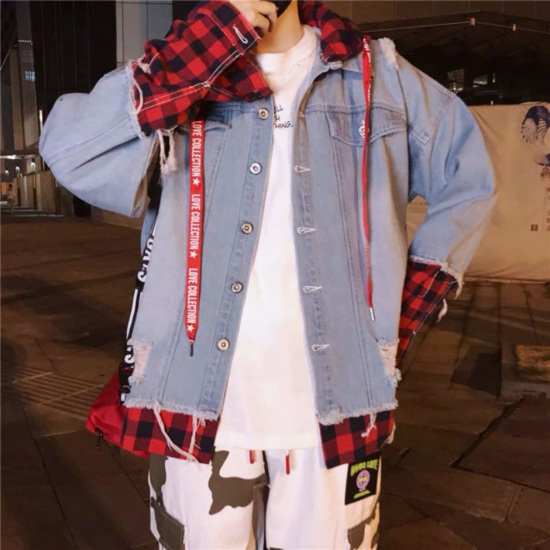 Áo khoác Jean Nam Xám Xanh Wax nhẹ đính kèm mũ sau rất đẹp TRA203