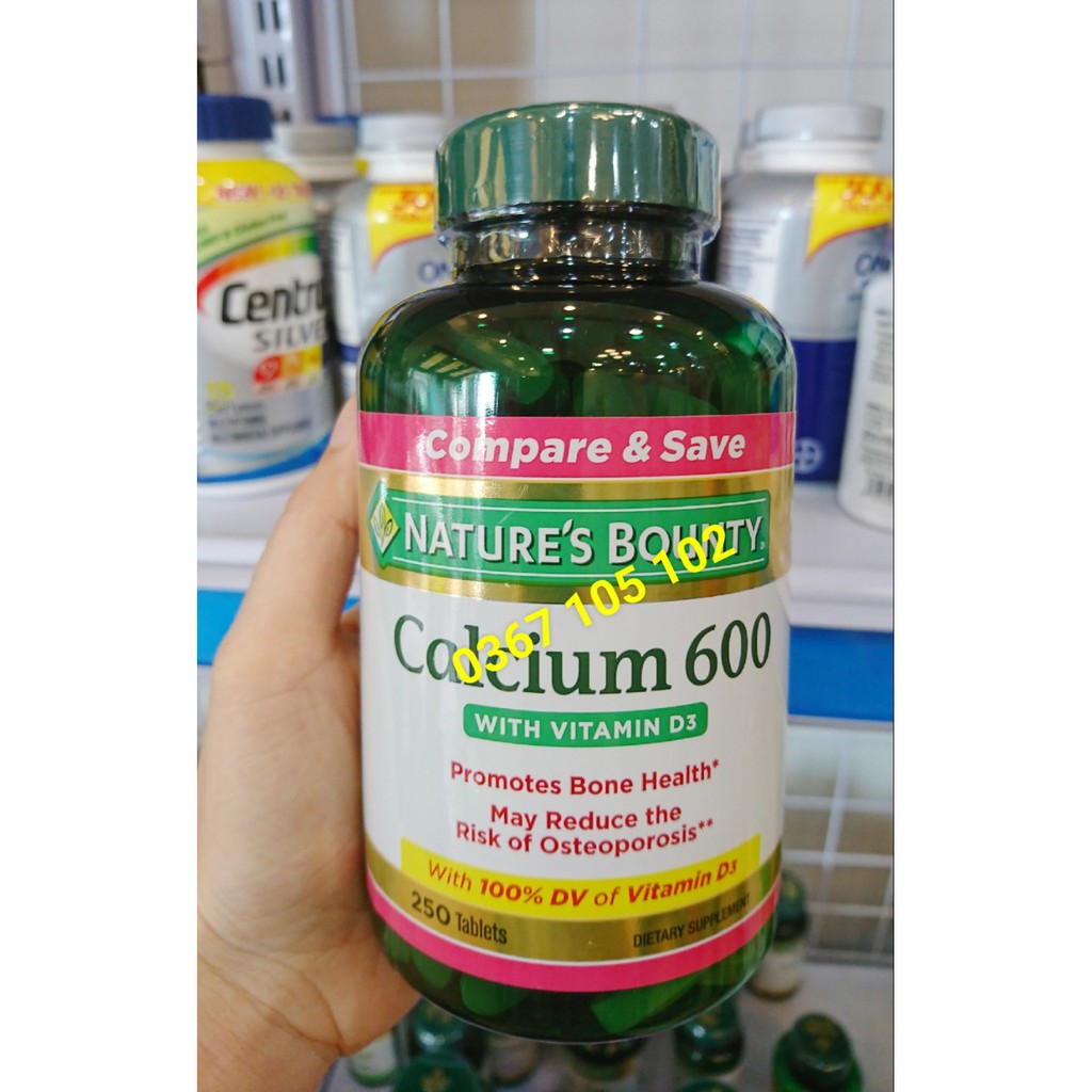 250 viên/ Calcium 600mg + D3 Nature's Bounty Mỹ