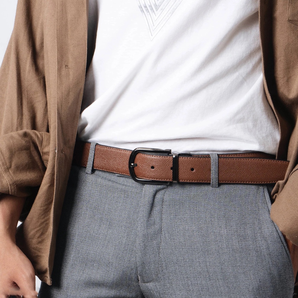Dây Lưng Nam AROTI  Chất Da Bò Saffiano Đẹp Cao Cấp, Thắt Lưng Có 2 Mặt Dây Xoay Chiều ,Nịt Bảo Hành 10 Năm  TL04-NAU
