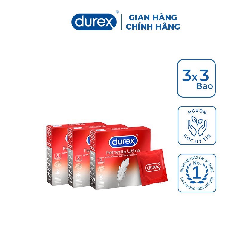 [SIEU MONG]  Hộp 3 cái BCS Durex Fetherlite Ultima