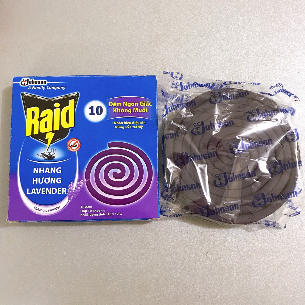 Nhang Thơm Diệt Muỗi RAID Hương Lavender( 1 Hộp 10 Khoanh)