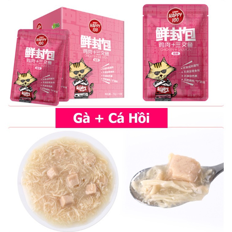 Pate cho mèo thương hiệu WANPY dòng HAPPY 100 với 6 hương vị đa dạng