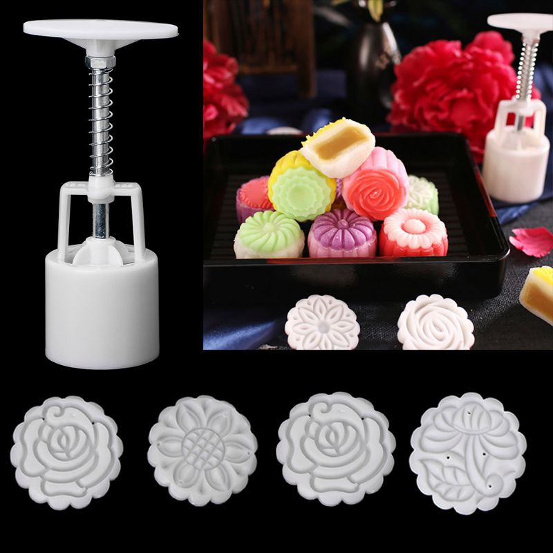 5 Dụng Cụ Làm Bánh Trung Thu 50g Hình Tròn Họa Tiết Hoa Xinh Xắn