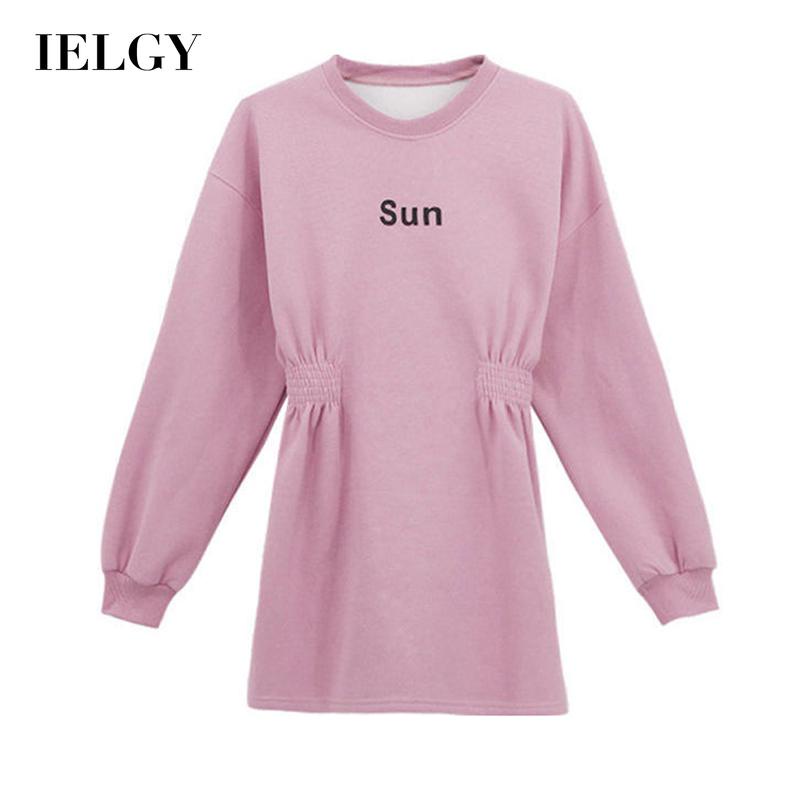 Đầm IELGY bằng nhung tay dài kiểu dáng rộng rãi phong cách Hàn Quốc đơn giản dành cho nữ