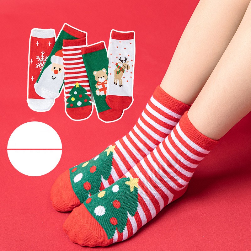 Set 5 Đôi Vớ Giữ Ấm Chống Trượt Thoáng Khí In Họa Tiết Giáng Sinh Năm Mới Cho Trẻ Sơ Sinh
