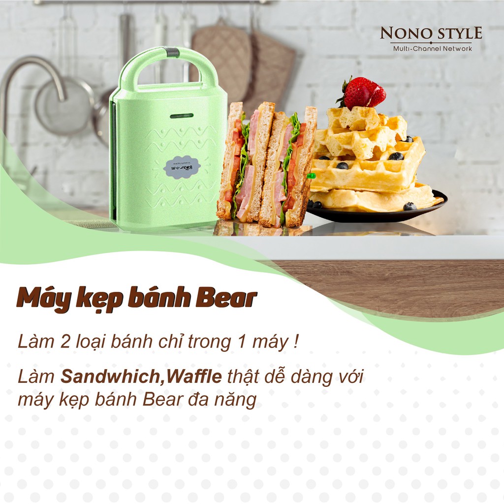 [BH 1 ĐỔI 1] Máy Kẹp Bánh Mì Sandwhich -  Waffle Bear Mini - Tiện Ích Cho Gia Đình - Làm Bữa Sáng