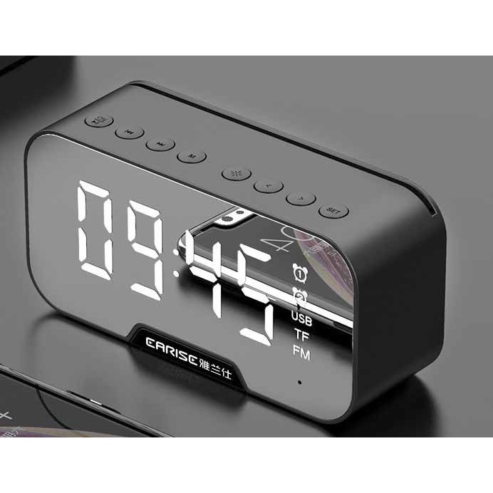 Loa Đồng Hồ Led để bàn mặt gương có báo thức kèm loa Bluetooth-Techzone