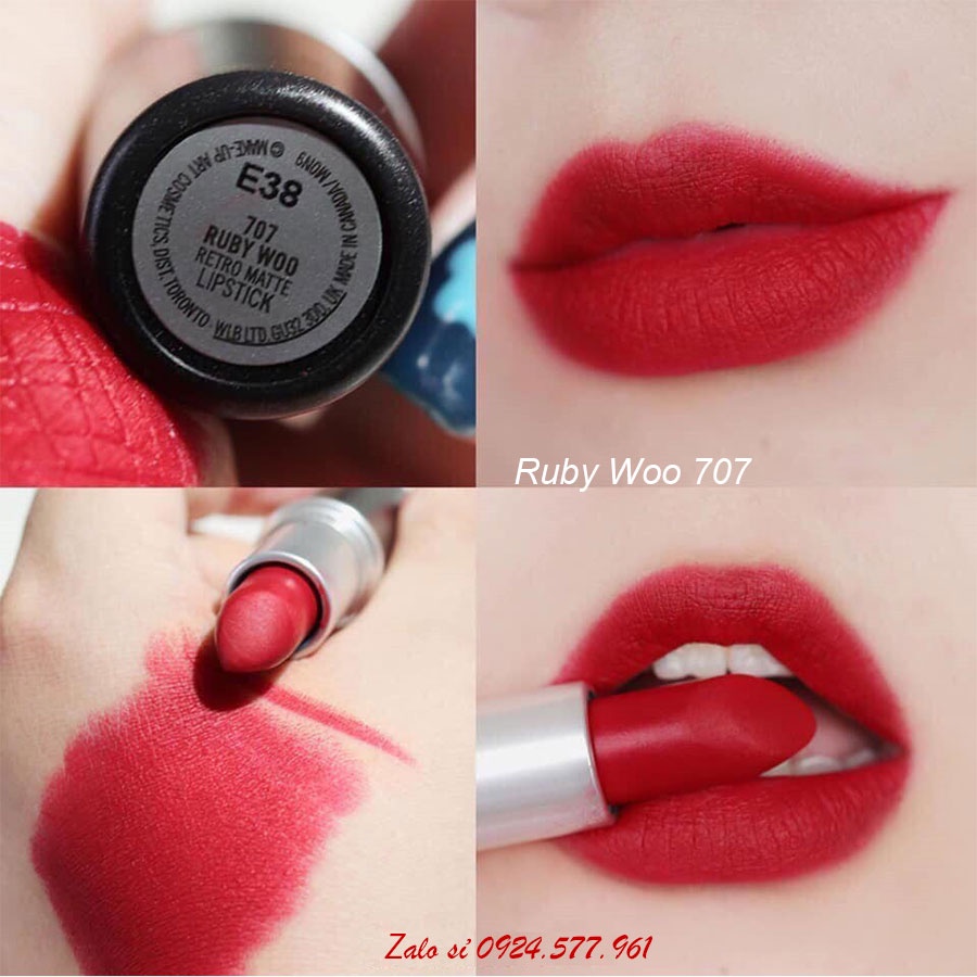 Son MAC chính hãng màu Ruby Woo, Chili, Marrakesh đỏ gạch cam cháy, son Mac Auth date mới bao check