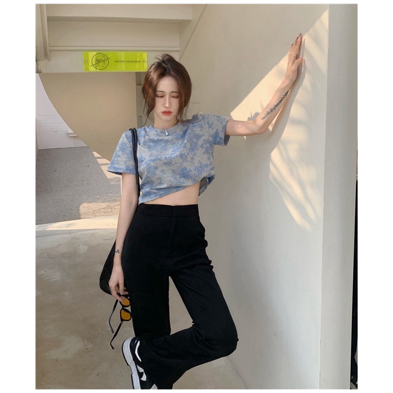 Áo thun croptop ngắn tay nhuộm màu xinh xắn dành cho nữ