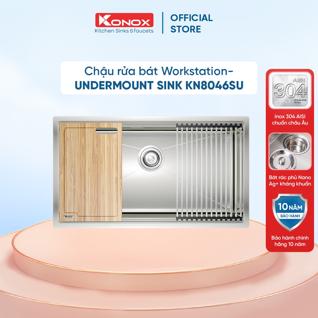 Chậu rửa bát inox KONOX Workstation – Undermount sink KN8046SU