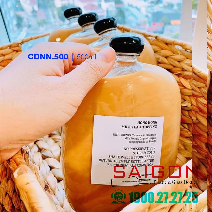 Chai Thủy Tinh Dẹp  Nắp Nhựa 250ml | 350ml | 500ml | BigBuy360 - bigbuy360.vn