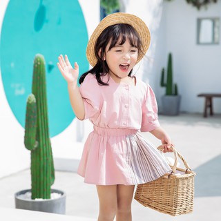 Váy bé gái cổ vuông tay bồng vintage