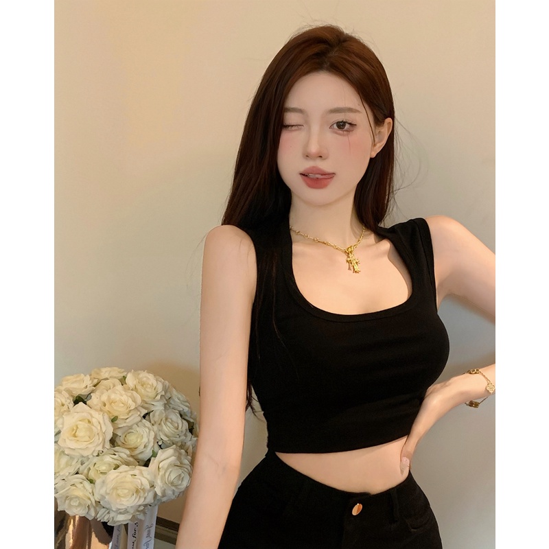 Cocory vn Áo Hai Dây Cổ Vuông Dáng Ôm Thời Trang Quyến Rũ Cho Nữ