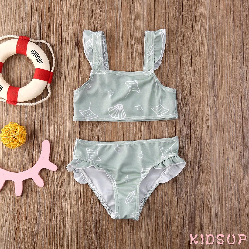 Bộ đồ bơi bikini 2 mảnh phối bèo thời trang mùa hè cho bé gái