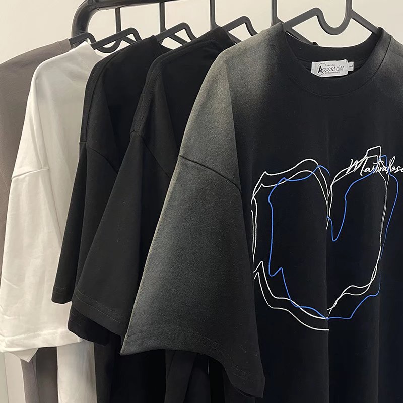 Áo Thun Tay Ngắn Dáng Rộng In Họa Tiết Trái Tim Màu Nhuộm Thời Trang Mùa Hè Cho Nam Và Nữ