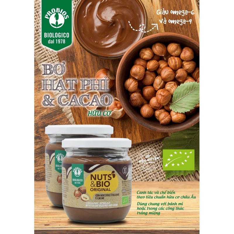 Bơ hạt phỉ cacao hữu cơ Probios 400g