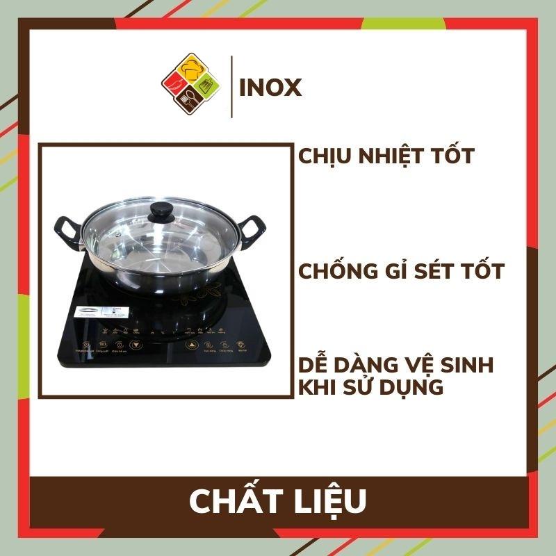 Nồi lẩu inox vung kính BEHOMEMALL Nồi nấu lẩu Nồi lẩu inox - Nấu được Bếp Từ Làm Nóng Cực Nhanh [TẶNG BỘ MUÔI MÚC]