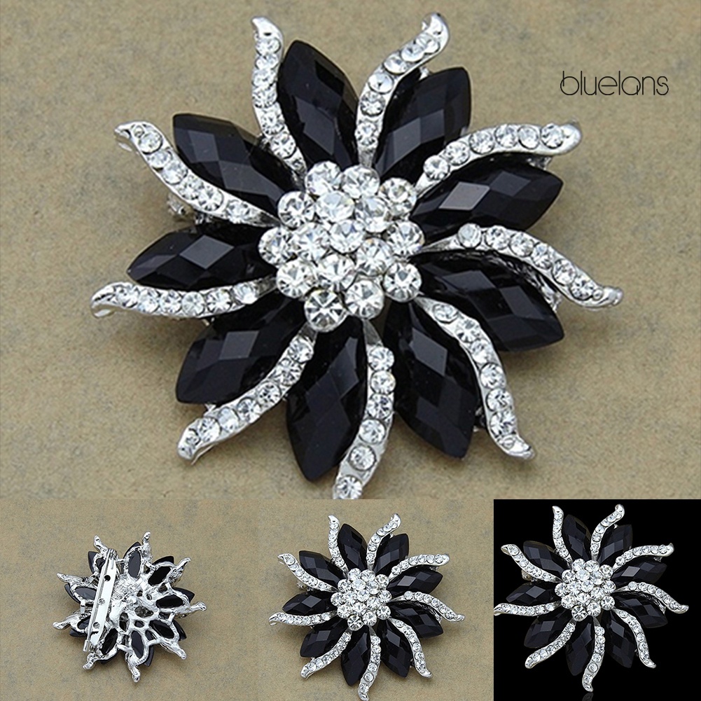 Trâm Cài Áo Hình Bông Hoa Đính Đá Pha Lê Đen Thời Trang Giáng Sinh Cho Nữ