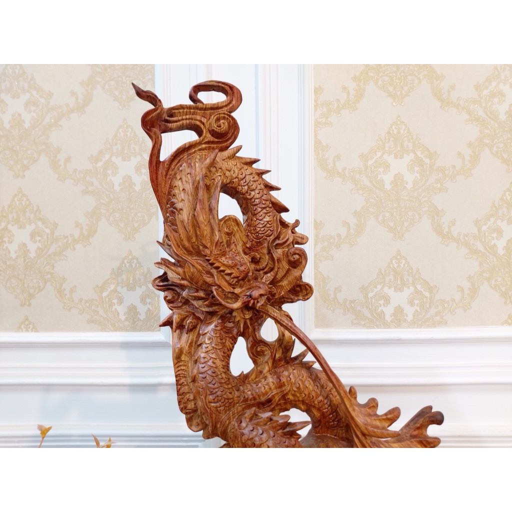 Tượng rồng giữ châu gỗ hương Việt - TRLC01