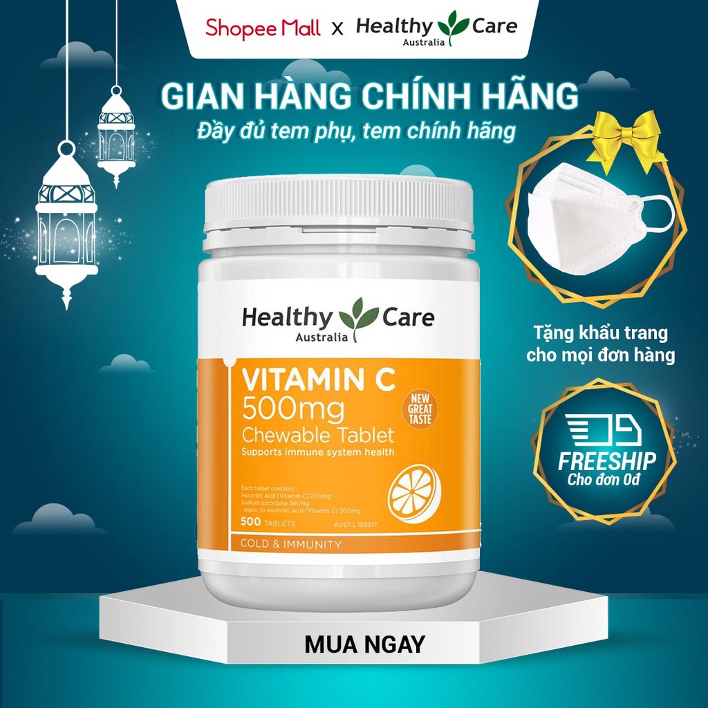 Viên C Nhai Vitamin C 500mg 500 viên, Viên Nhai Zinc Healthy Care Tăng Đề Kháng, Làm Sáng Da 500 viên
