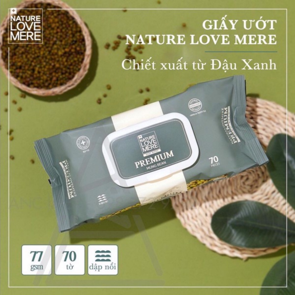 Khăn ướt Nature Love Mere cao cấp kháng khuẩn ĐẬU XANH an toàn với trẻ sơ sinh mozio store