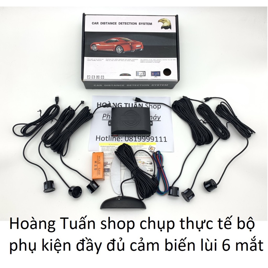 Cảm biến tiến lùi 6 mắt - 8 mắt trước sau TẶNG mũi khoan kèm màn hình có chuông cảnh báo vật cản