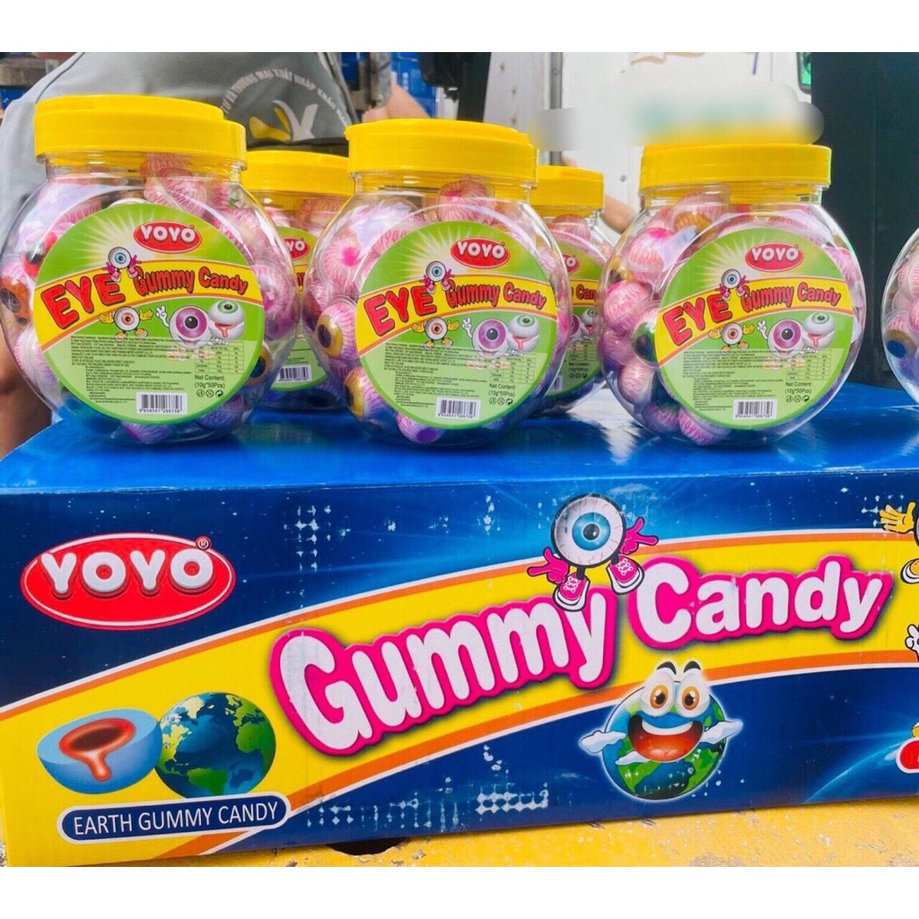 Hũ 50 viên kẹo dẻo có nhân siro Gummy Candy hình con mắt Thái Lan siêu ngon giá sỉ