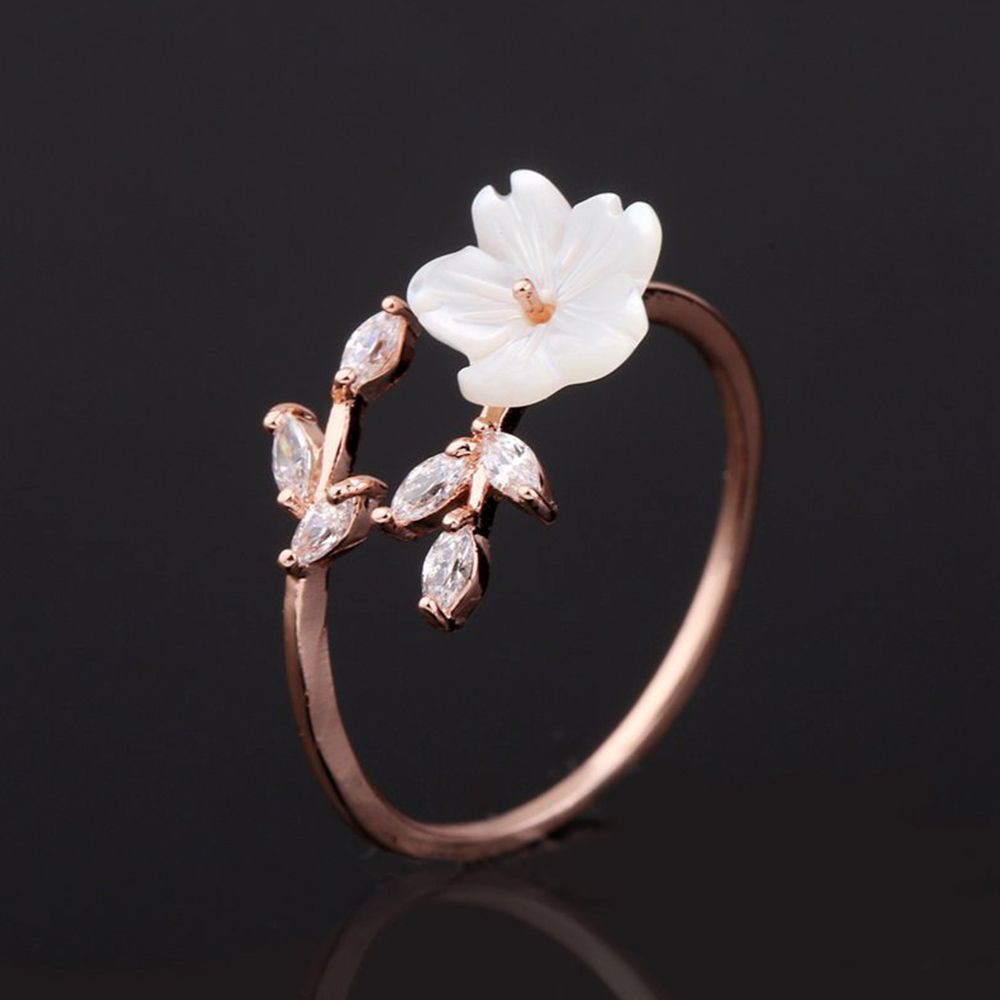 Nhẫn Màu Vàng Hồng Đính Đá Zircon Trắng Có Thể Điều Chỉnh Kích Cỡ