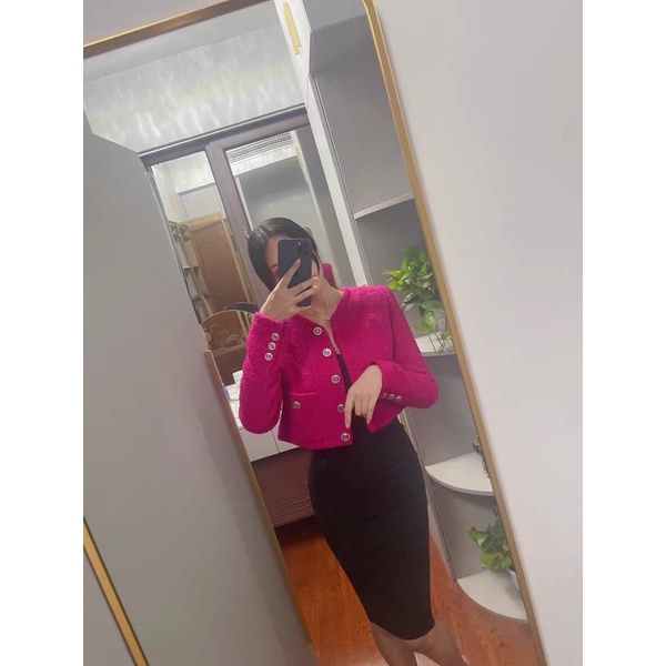 Áo Khoác Dạ Tweed Cao Cấp màu Hot Pink nổi bật Trendy 2022