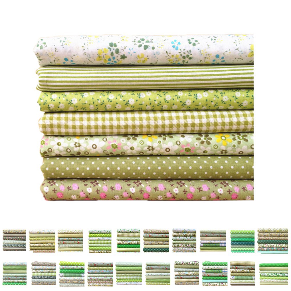 Vải cotton họa tiết tông màu xanh lá dùng làm thủ công
