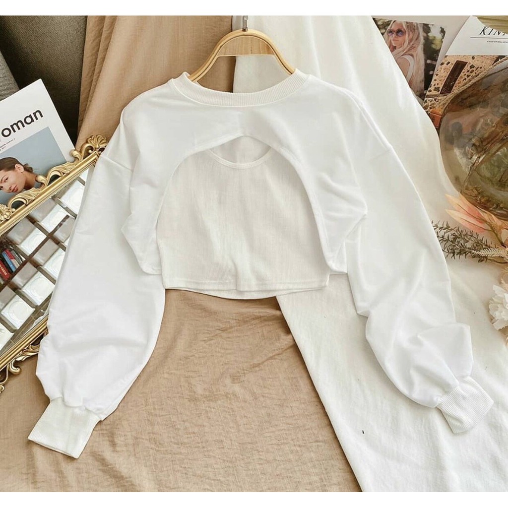 ☀️Set áo croptop tay dài cut out ngực💯