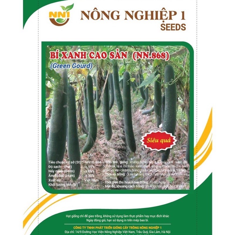 HẠT GIỐNG BÍ XANH CAO SẢN (N.868) gói 2gam 80 hạt