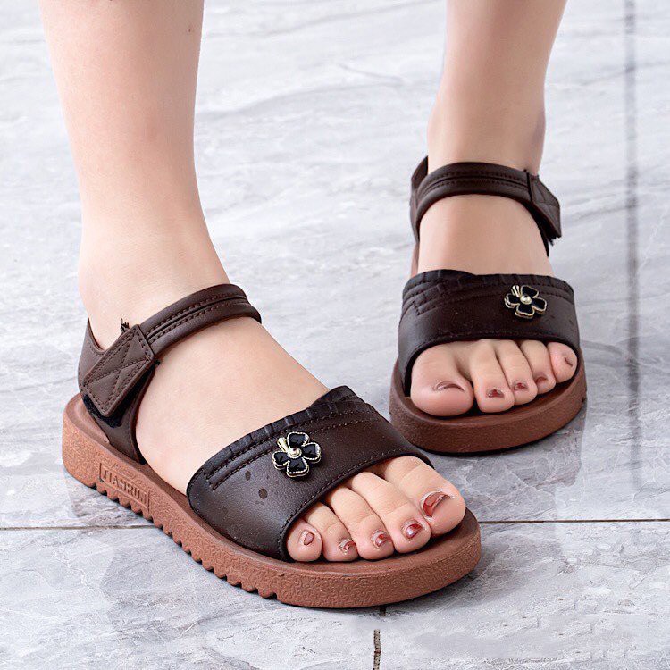 (Có 2 Màu) Sandal nữ tianrun đính bông hoa dép quai hậu học sinh 2 quai cá tính