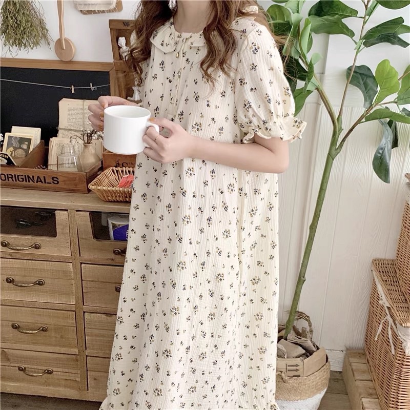 Đầm ngủ vải xô VN002 màu vintage (ORDER)