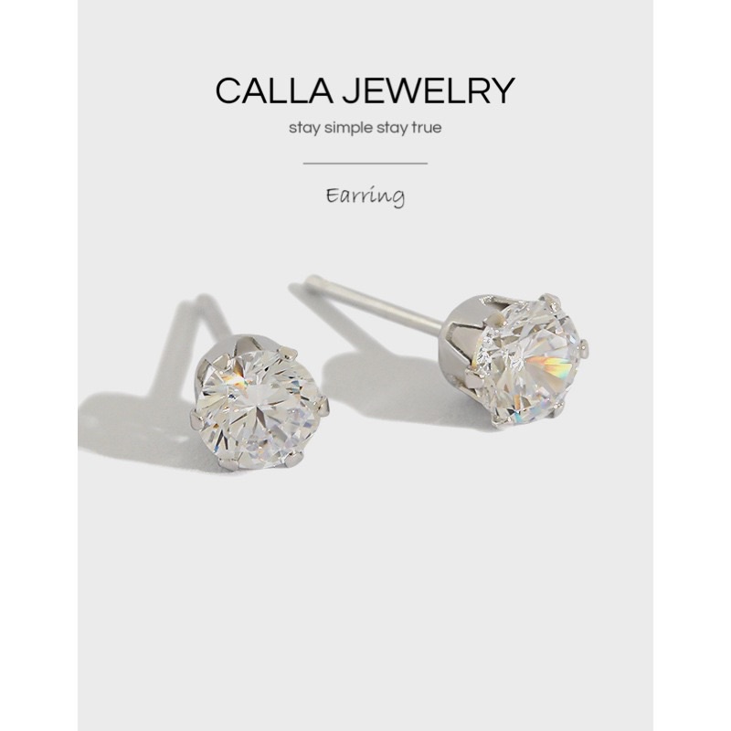 Khuyên tai Bông tai bạc 925 cao cấp - Khuyên Nụ đá 6 chấu đơn giản cho nam nữ E102 Calla Jewelry S925