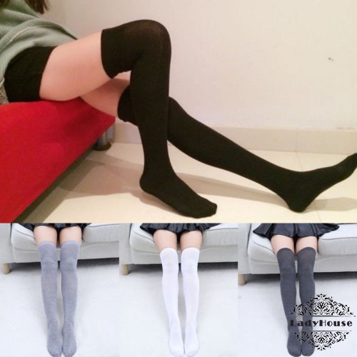 Women Knit Cotton Over The Knee Long Socks Thigh High Stocking Socks