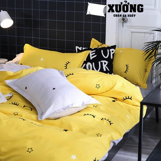 Bộ vỏ chăn ga gối cotton poly mí vàng