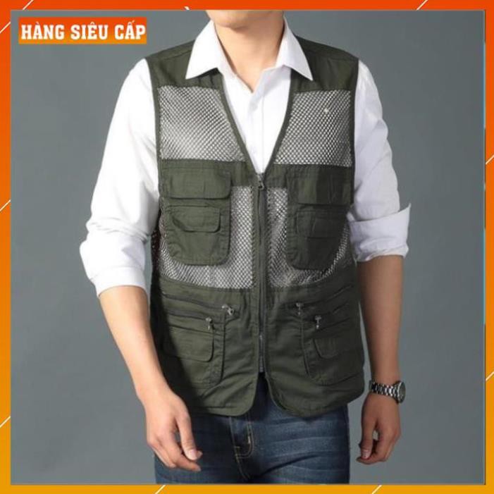 nam bigsize [FreeShip – Giảm 30k]  Áo gile Nam - Áo ghi lê Lưới Lính Mỹ Vest gile Nam Nhiều Túi