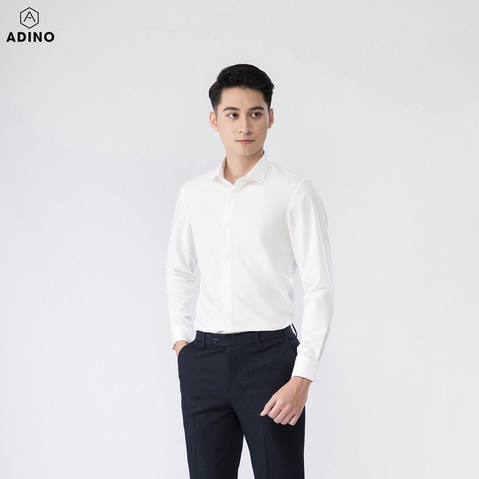 áo sơ mi ADINO trắng nam chất lụa chống nhăn phom slim fit công sở