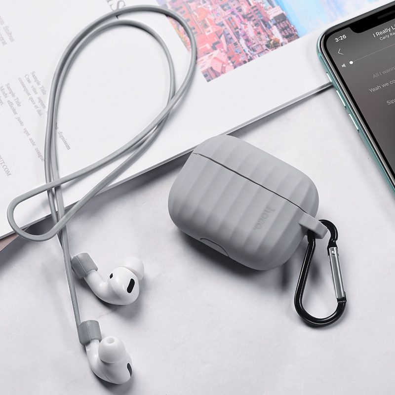 Vỏ bọc bảo vệ hộp sạc tai nghe bluetooth HOCO. WB20 bằng silicone mềm kèm móc khóa thích hợp cho Airpods Pro TWS