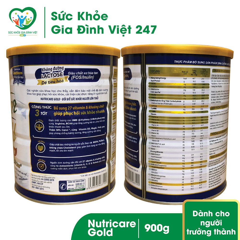 Sữa Nutricare Gold 900g - Sữa dành cho người lớn và trẻ trên 10 tuổi