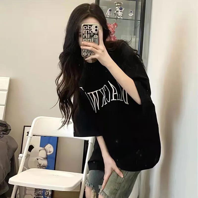 COZOK Áo Thun Ngắn Tay Dáng Rộng Thời Trang retro Dễ Phối Đồ