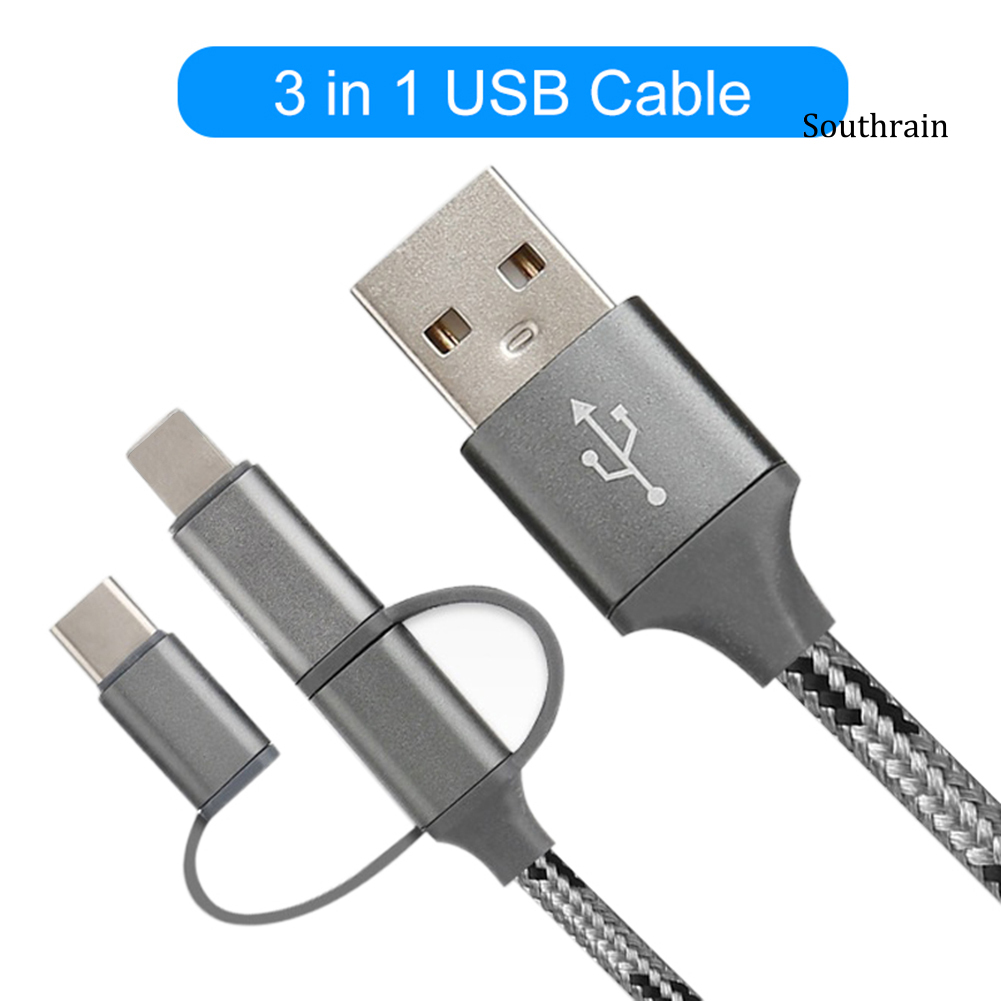 Southrain Universal Fast Charging Data Sync 3 in 1 USB Cable for Type-C Android iPhone