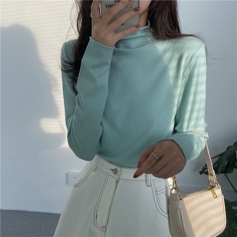 Áo Sweater Dệt Kim IELGY Cổ Cao Tay Dài Dáng Ôm Màu Đen Cơ Bản Thời Trang Mùa Thu Cho Nữ 2021